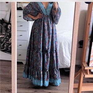 Elegant Blue Paisley Maxi Dress